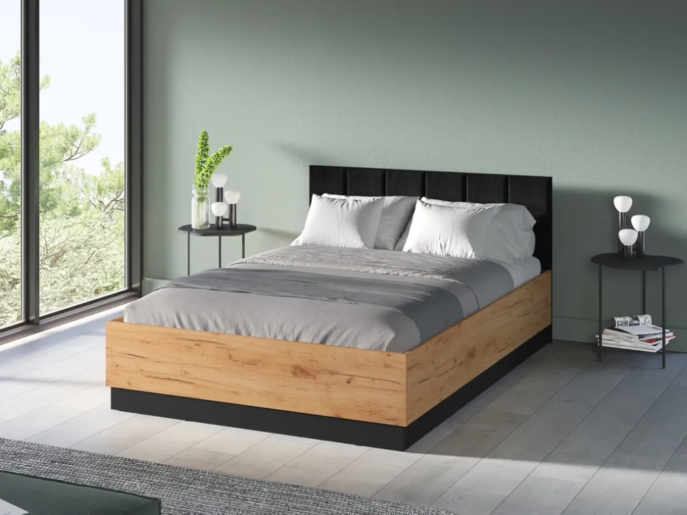 Łóżka Małżeńskie|Łóżka Ze Stelażem>ML Meble Łóżko 160x200 cm młodzieżowe ze stelażem flex i pojemnikiem dąb złoty craft UMIO