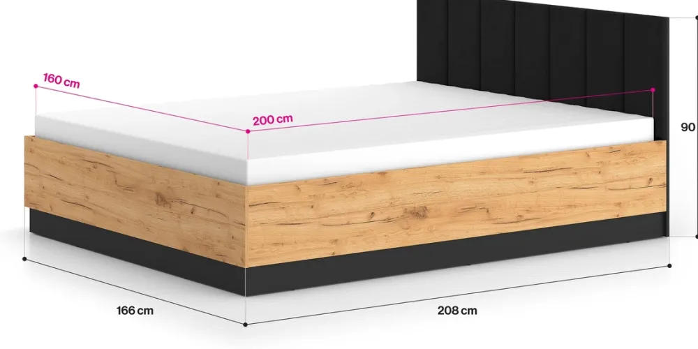 Łóżka Małżeńskie|Łóżka Ze Stelażem>ML Meble Łóżko 160x200 cm młodzieżowe ze stelażem flex i pojemnikiem dąb złoty craft UMIO