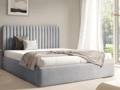 Łóżka Młodzieżowe|Łóżka Z Zagłówkiem>Gruszka Łóżko 160x200 cm tapicerowane z pojemnikiem BELIVO szare
