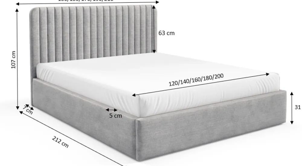 Łóżka Młodzieżowe|Łóżka Z Zagłówkiem>Gruszka Łóżko 160x200 cm tapicerowane z pojemnikiem BELIVO szare
