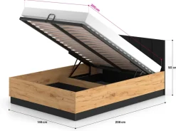 Meble Młodzieżowe|Łóżka Małżeńskie></noscript>ML Meble Łóżko 140x200 cm z podnoszonym stelażem i pojemnikiem dąb złoty craft UMIO