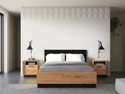 Meble Młodzieżowe|Łóżka Małżeńskie></noscript>ML Meble Łóżko 140x200 cm z podnoszonym stelażem i pojemnikiem dąb złoty craft UMIO