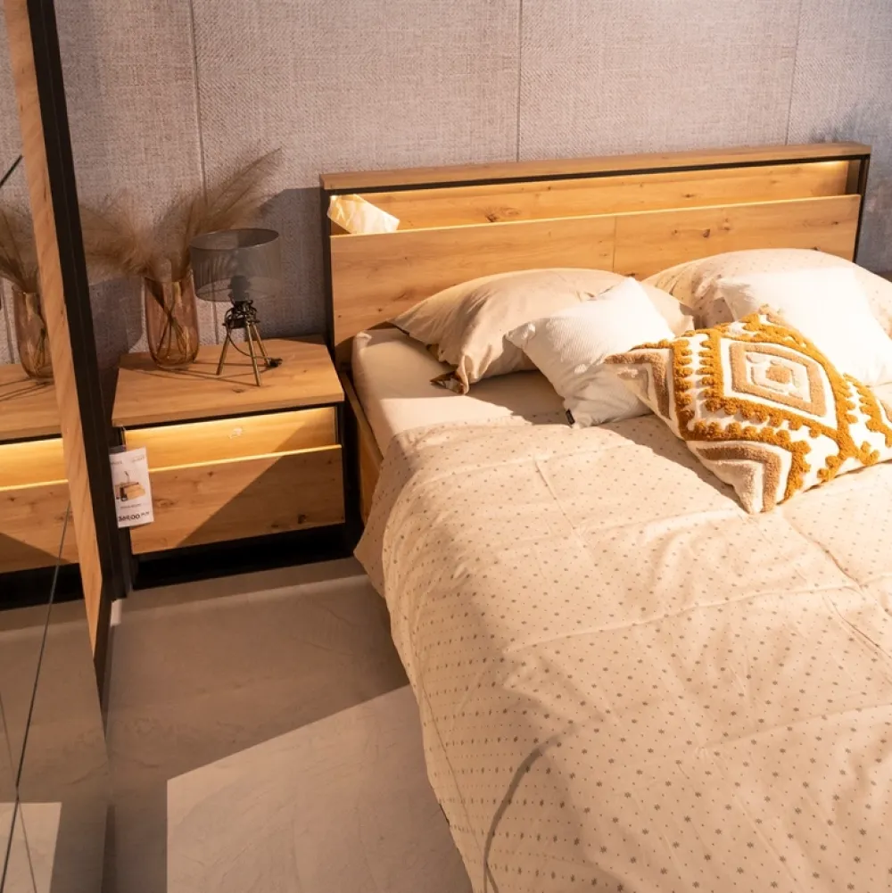 Łóżka Małżeńskie|Łóżka Ze Stelażem>lenart. Łóżko 180x200 do sypialni QUANT dąb artisan loft