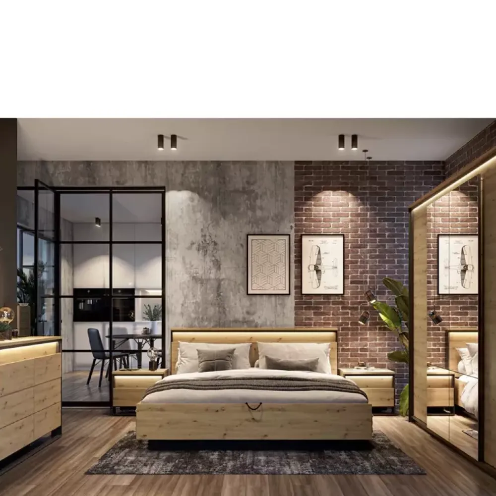 Łóżka Małżeńskie|Łóżka Ze Stelażem>lenart. Łóżko 180x200 do sypialni QUANT dąb artisan loft