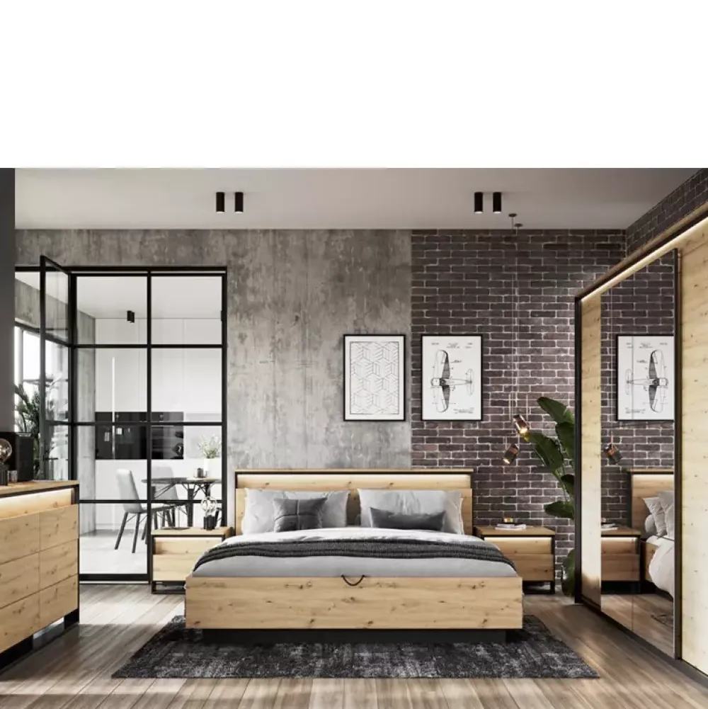 Łóżka Małżeńskie|Łóżka Ze Stelażem>lenart. Łóżko 180x200 do sypialni QUANT dąb artisan loft