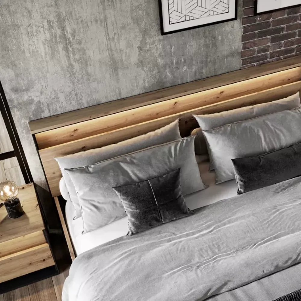Łóżka Małżeńskie|Łóżka Ze Stelażem>lenart. Łóżko 180x200 do sypialni QUANT dąb artisan loft