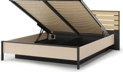 Łóżka Małżeńskie|Łóżka Ze Stelażem>lenart. Łóżko 180x200 do sypialni z pojemnikiem beżowe z oświetleniem ENNA