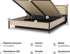 Łóżka Małżeńskie|Łóżka Ze Stelażem></noscript>lenart. Łóżko 180x200 do sypialni z pojemnikiem beżowe z oświetleniem ENNA