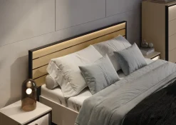 Łóżka Małżeńskie|Łóżka Ze Stelażem></noscript>lenart. Łóżko 180x200 do sypialni z pojemnikiem beżowe z oświetleniem ENNA