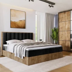 Meble Młodzieżowe|Łóżka Młodzieżowe>BROMARKT Łóżko 140x200 kontynentalne do sypialni LOFT II z pojemnikiem dąb lefkas