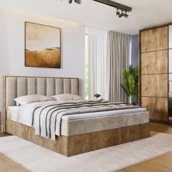 Meble Młodzieżowe|Łóżka Młodzieżowe>BROMARKT Łóżko 140x200 kontynentalne do sypialni LOFT II z pojemnikiem dąb lefkas