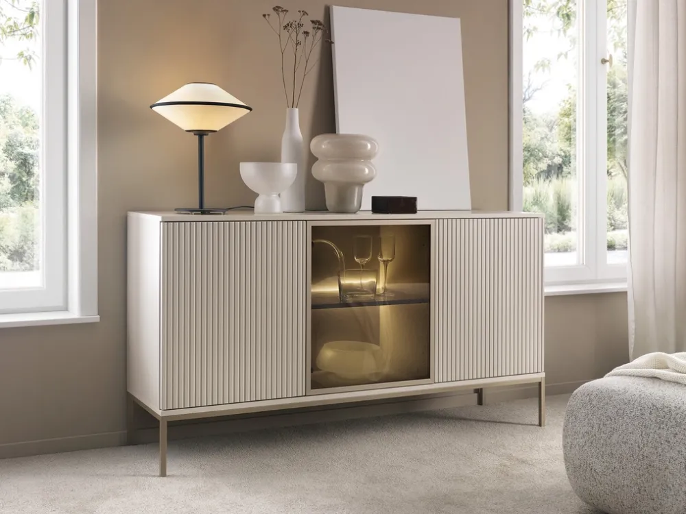 Zestawy Mebli Do Salonu|Komody>PIASKI Komoda 154 cm do salonu SEWILLA frezowane fronty kaszmir