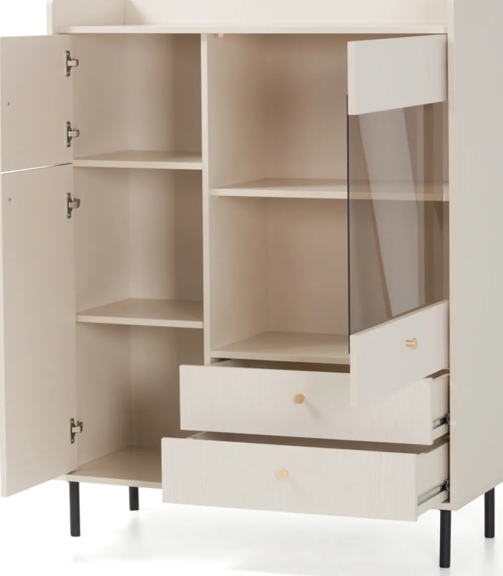 Zestawy Mebli Do Salonu|Witryny>MEBLAR Komoda 100 cm do salonu z witryną GAVIA beż piaskowy