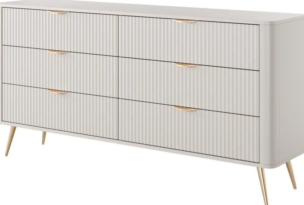 Komody|Zestawy Mebli Do Salonu>LASKI Komoda 163 cm do sypialni LEONTE z szufladami kaszmir