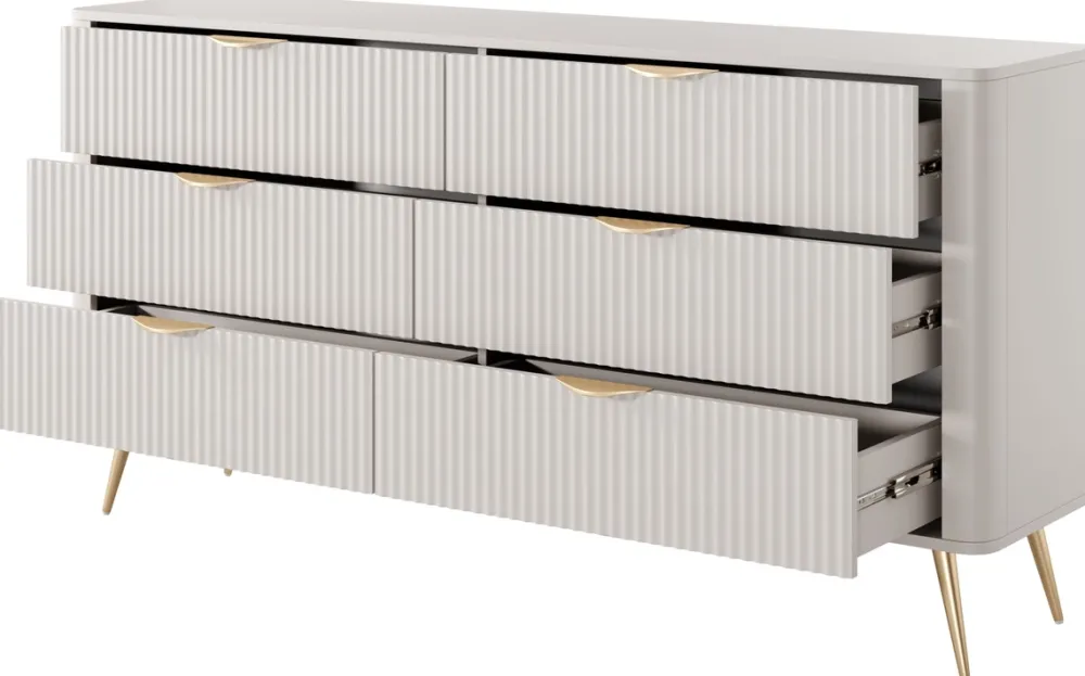 Komody|Zestawy Mebli Do Salonu>LASKI Komoda 163 cm do sypialni LEONTE z szufladami kaszmir