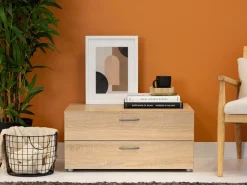 Komody></noscript>INTER MEBLE Komoda 74 cm do sypialni z szufladami BARENA dąb sonoma
