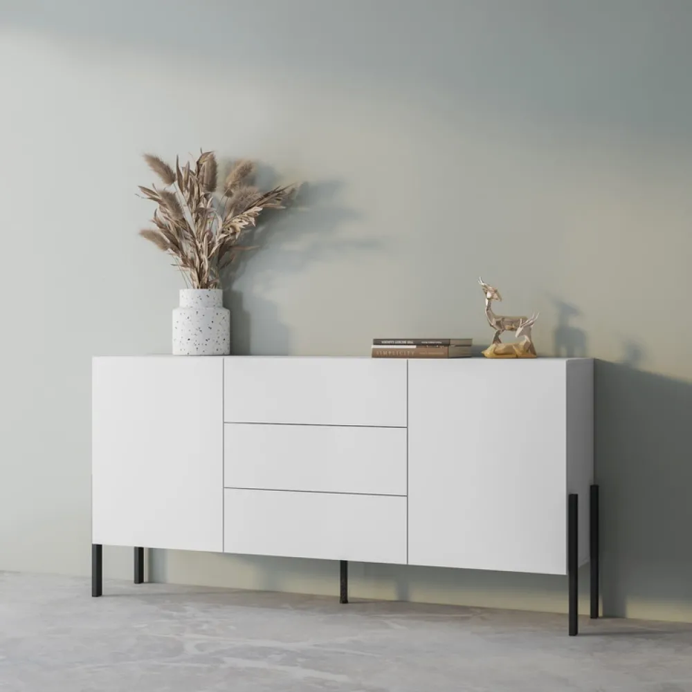 Zestawy Mebli Do Salonu|Komody>Helvetia Komoda biała do salonu 184cm z szufladami i szafkami JUKON biały