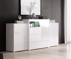 Komody></noscript>BRATEX Komoda biała połysk 150 cm NORBI biały