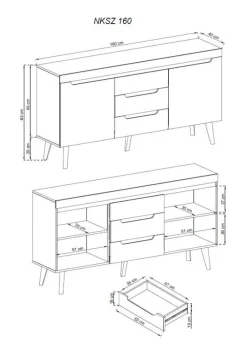 Komody></noscript>PIASKI Komoda biała połysk 160 cm RENI