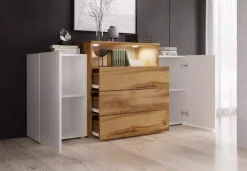 Komody></noscript>BRATEX Komoda biały połysk wotan NORBI