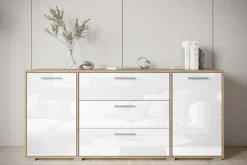 Komody></noscript>BRATEX Komoda biały połysk z szufladami do salonu 150 cm BUENO