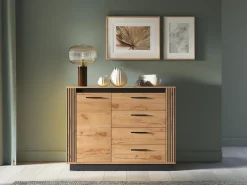 Komody>ML Meble Komoda do salonu 115 cm dąb craft złoty z półką i szufladami UMIO