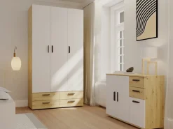 Zestawy Mebli Do Sypialni|Komody>INTER MEBLE Komoda do salonu 107 cm trzydrzwiowa z szufladami BOSCO dąb artisan