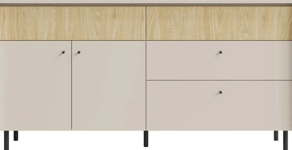 Komody>MEBLAR Komoda do salonu 163 cm z szufladami i półkami beż piaskowy MALIVO