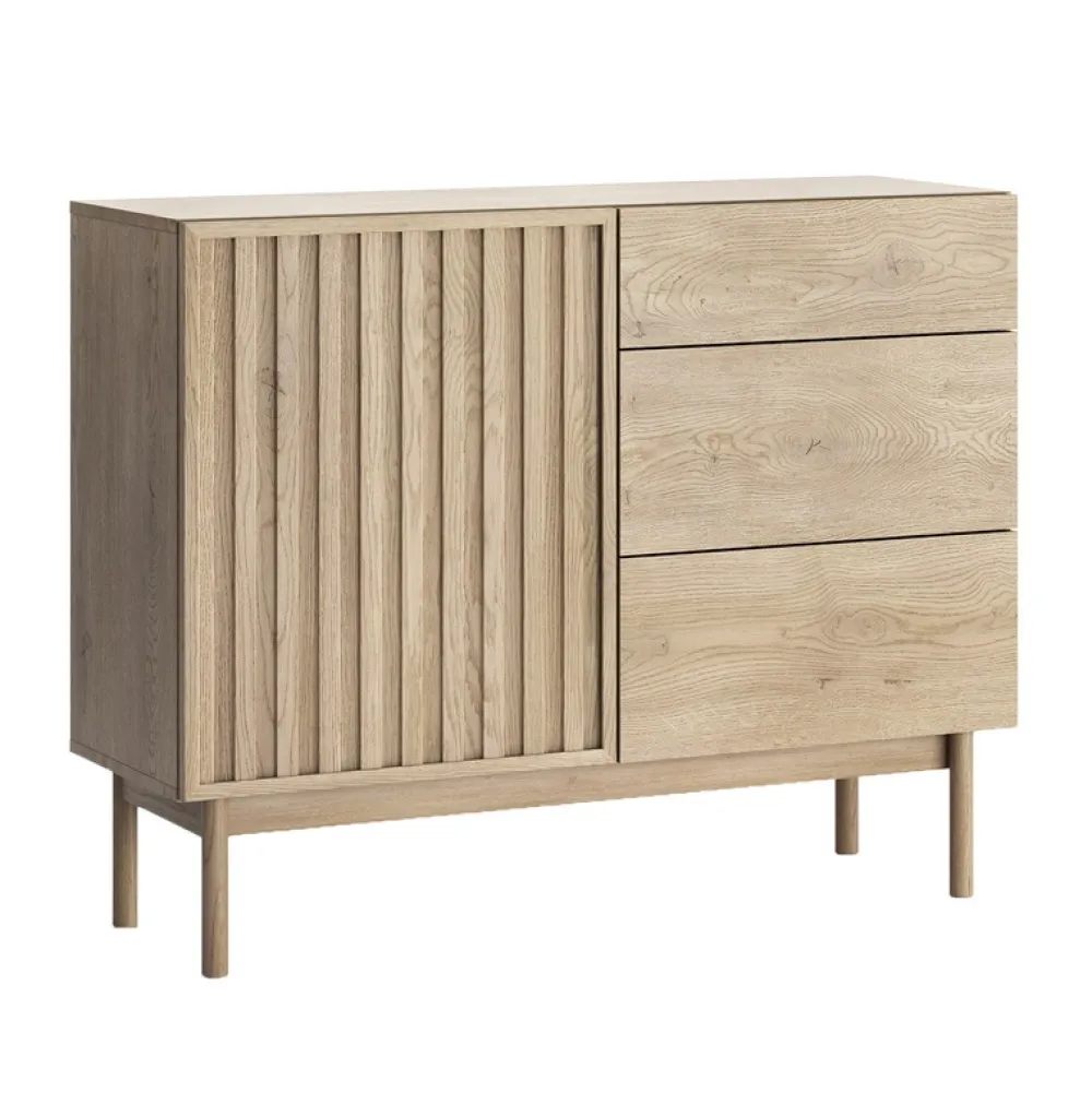 Zestawy Mebli Do Salonu|Komody>GAŁA MEBLE Komoda do salonu 106 cm z szufladami SOLVO z ryflowanym frontem dąb cremona