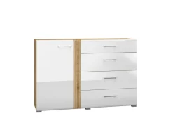 Komody>ML Meble Komoda do salonu z szufladami 134 cm ADAGIO biały połysk