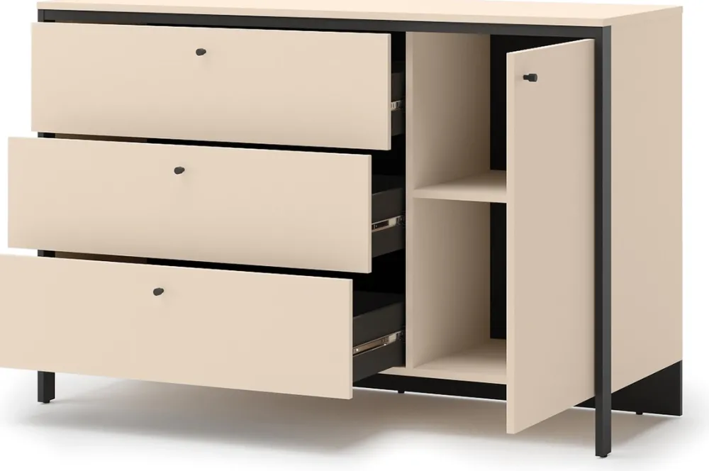 Zestawy Mebli Do Sypialni|Komody>lenart. Komoda do sypialni 136 cm z szufladami oświetlenie LED beżowa ENNA