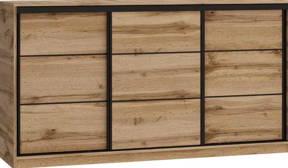 Komody>BROMARKT Komoda do sypialni 180 cm z drążkiem i szufladami LOFT dąb wotan