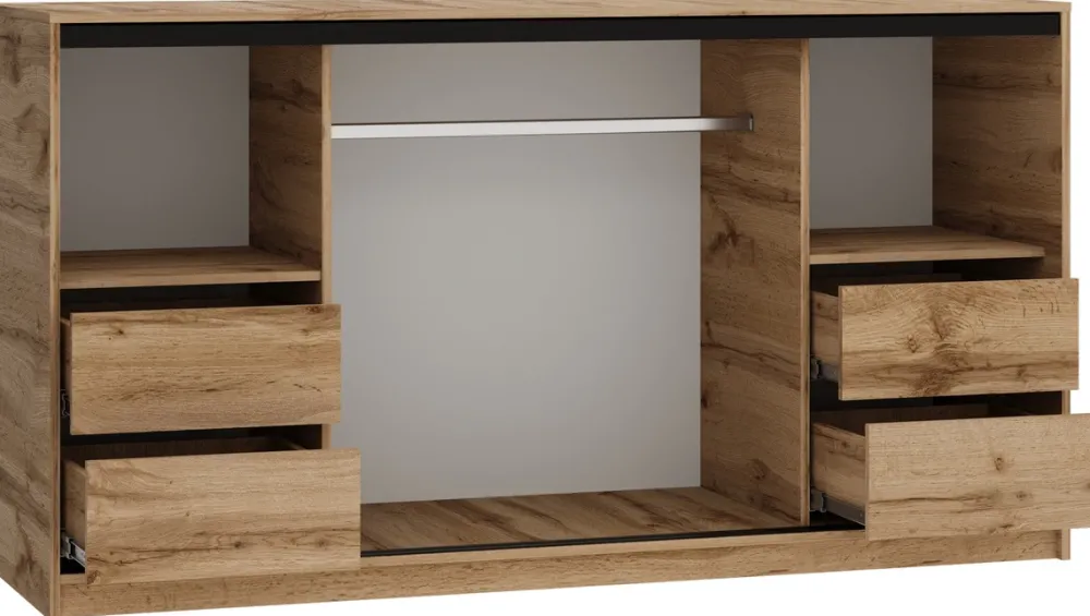 Komody>BROMARKT Komoda do sypialni 180 cm z drążkiem i szufladami LOFT dąb wotan
