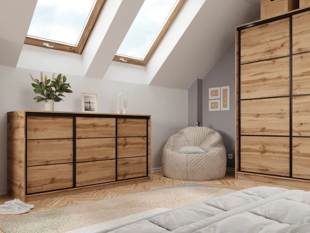 Komody>BROMARKT Komoda do sypialni 180 cm z drążkiem i szufladami LOFT dąb wotan