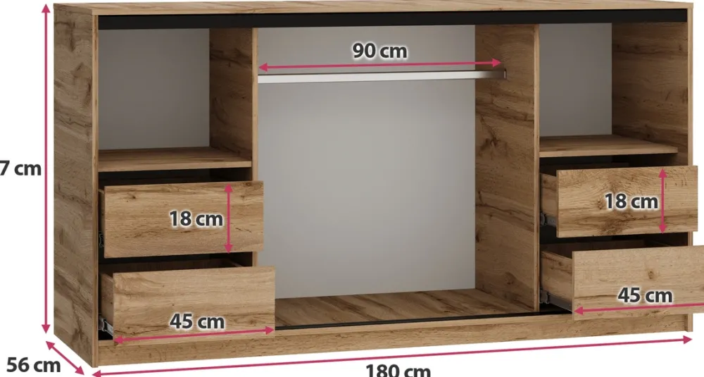 Komody>BROMARKT Komoda do sypialni 180 cm z drążkiem i szufladami LOFT dąb wotan