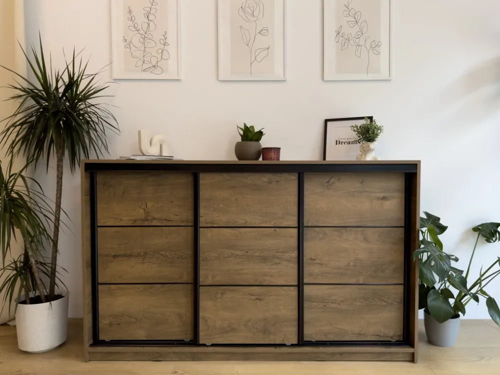 Komody>BROMARKT Komoda do sypialni 180 cm z drążkiem i szufladami LOFT dąb wotan