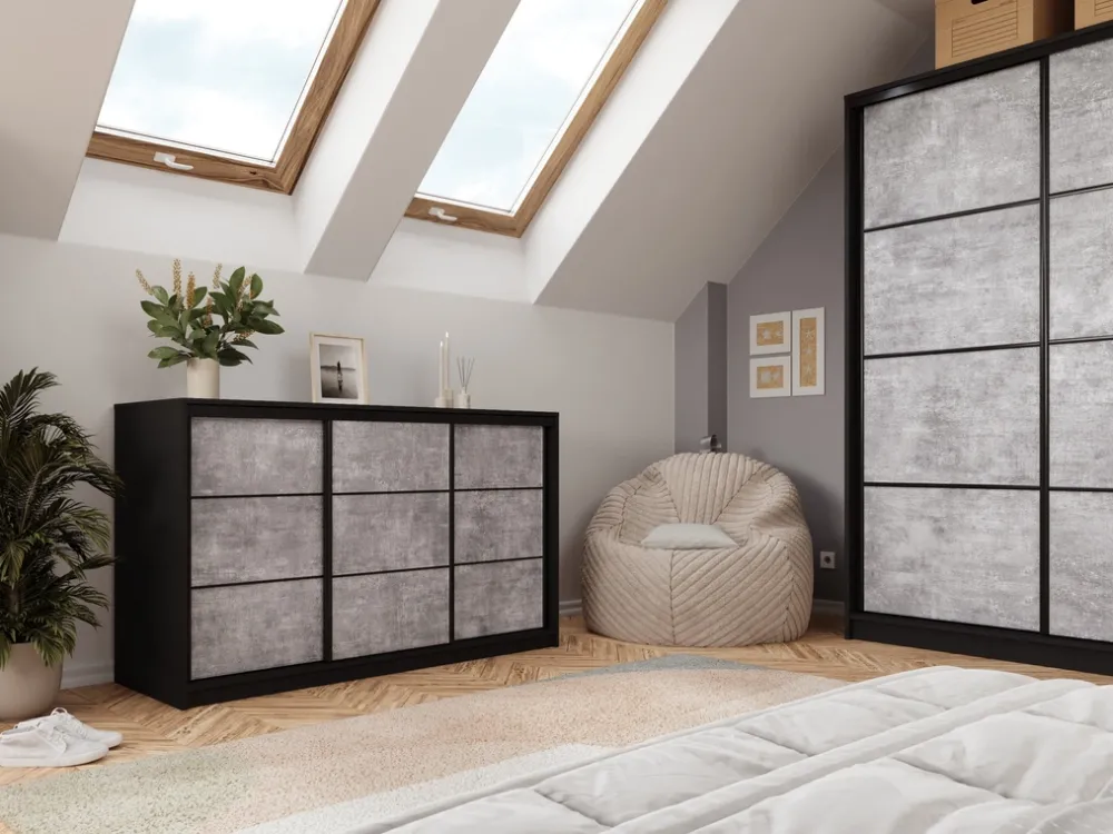 Komody>BROMARKT Komoda do sypialni 160 cm z drążkami i szufladami LOFT beton