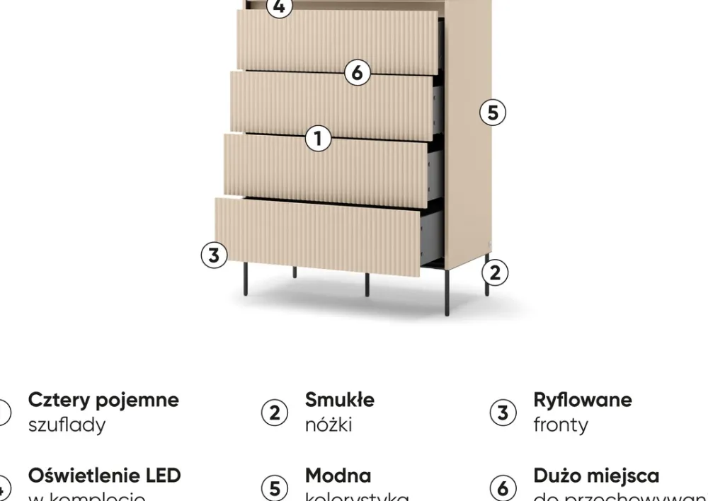 Zestawy Mebli Do Salonu>lenart. Komoda do sypialni salonu 93 cm z oświetleniem i szufladami beżowa TREND