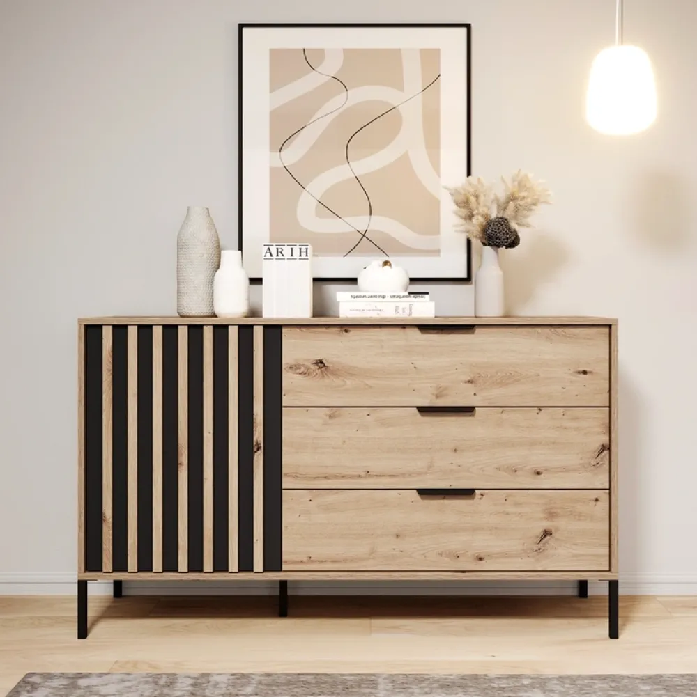 Zestawy Mebli Do Sypialni|Komody>LASKI Komoda do sypialni w stylu nowoczesnym TERAMO dąb artisan antracyt