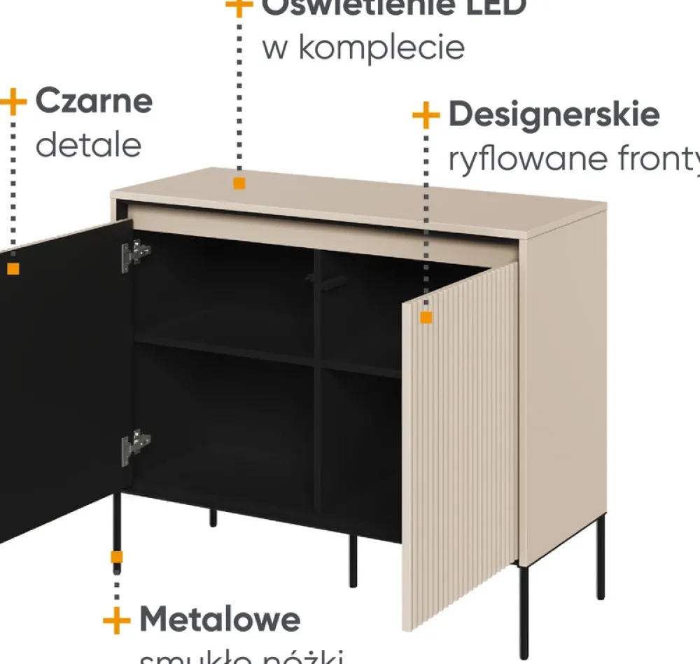 Komody|Zestawy Mebli Do Salonu>lenart. Komoda dwudrzwiowa do salonu z oświetleniem i półkami TREND
