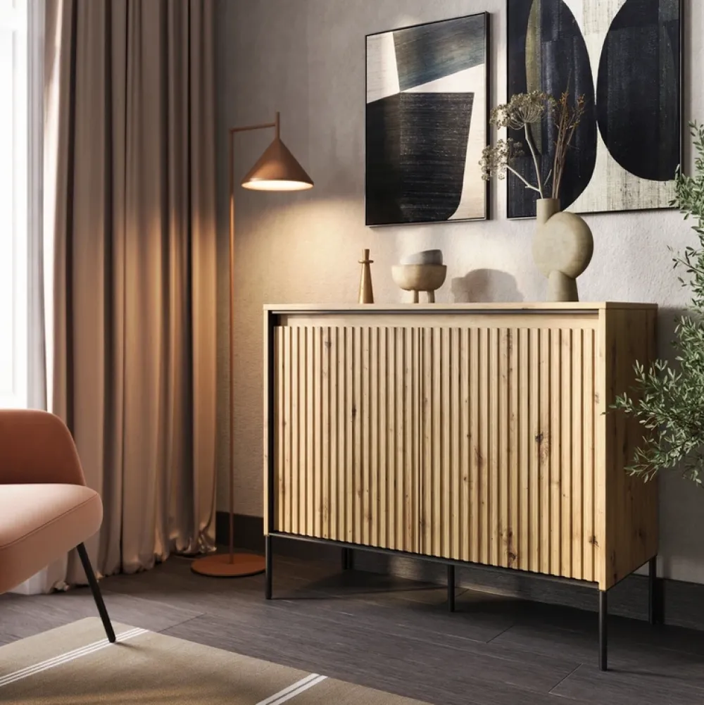 Komody|Zestawy Mebli Do Salonu>lenart. Komoda dwudrzwiowa do salonu z oświetleniem i półkami TREND