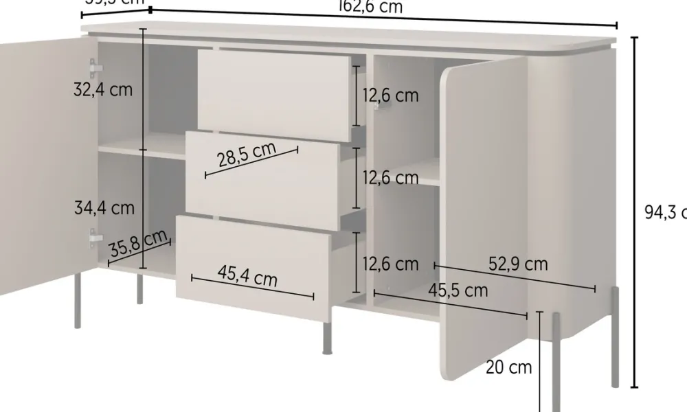Komody>Helvetia Komoda dwudrzwiowa do salonu 162 cm z szufladami i półkami congo BELLO