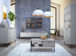 Zestawy Mebli Do Salonu|Komody></noscript>MEBLOSIEK Komoda dwudrzwiowa IRYS 156 cm z szufladami szara