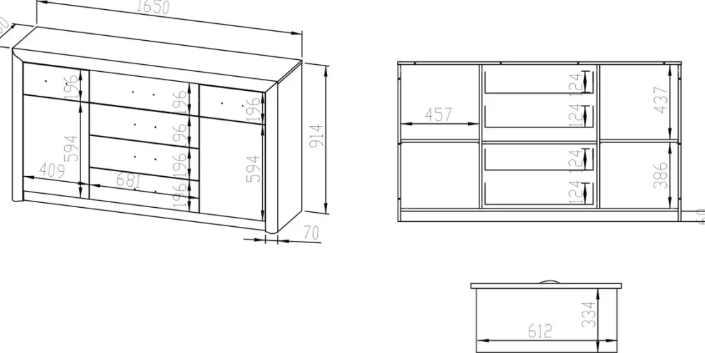 Meble Młodzieżowe|Zestawy Mebli Do Salonu>ML Meble Komoda dwudrzwiowa z szufladami 165 cm CASTEL dąb sonoma