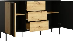 Zestawy Mebli Do Salonu|Komody>MEBLOSIEK Komoda dwudrzwiowa z szufladami 165 cm do salonu RUSTICA czarna