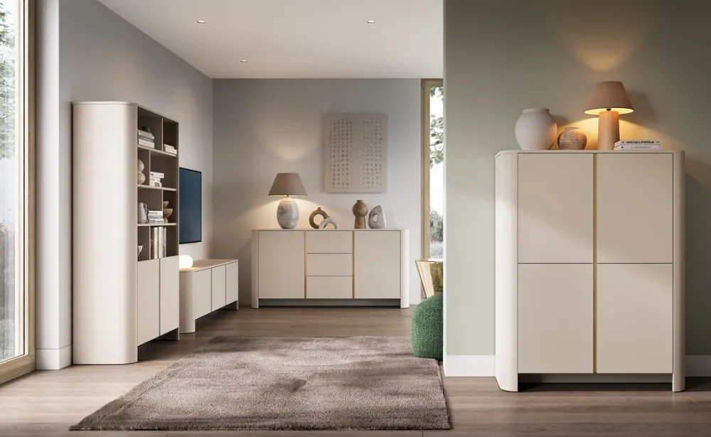 Komody|Zestawy Mebli Do Salonu>PIASKI Komoda dwudrzwiowa z szufladami 168 cm BELVI kaszmir