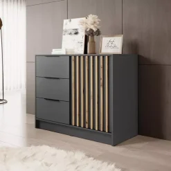 Komody>PIASKI Komoda grafitowa z lamelami KELLY