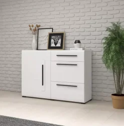 Komody></noscript>Helvetia Komoda jednodrzwiowa z szufladami połysk TELOS biały