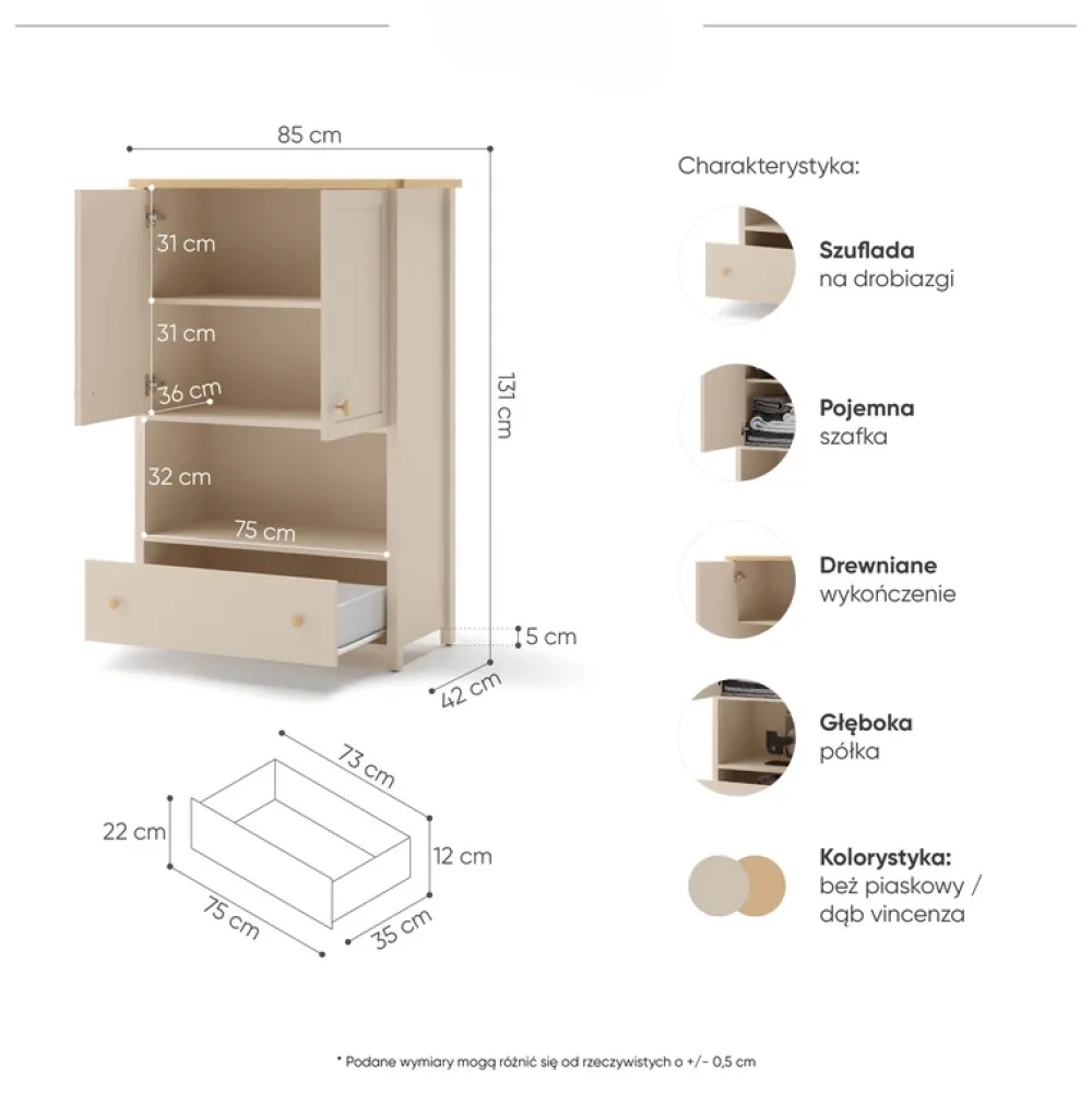 Meble Młodzieżowe|Zestawy Mebli Młodzieżowych>lenart. Komoda młodzieżowa 85 cm z szufladą i półkami STORY beż piaskowy