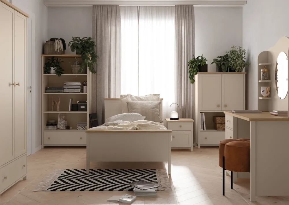 Meble Młodzieżowe|Zestawy Mebli Młodzieżowych>lenart. Komoda młodzieżowa 85 cm z szufladą i półkami STORY beż piaskowy